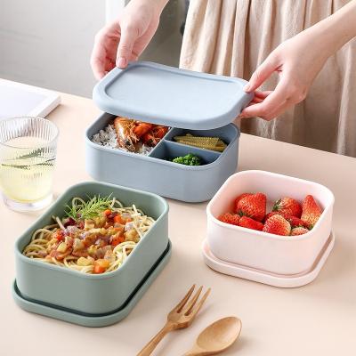 China Eco-Friendly Silicone Bento Lunchbox Lunch Box With Lid LeakProof School Children Kid Lonchera Bengo Silicon 3 Compartment Freshness Keeping for sale