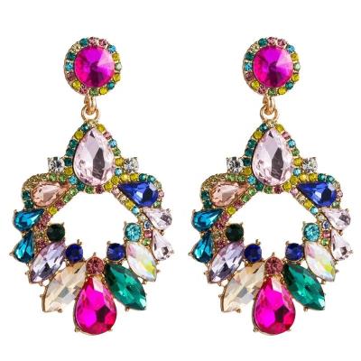 China Geometric Shape Color Vintage Fashion Drop Rhinestone Dangle Earrings For Women for sale