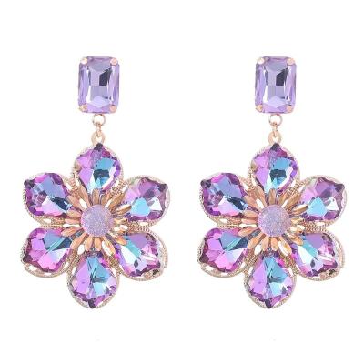 China Vintage Fashion Bling Glass Flower Drop Rhinestone Dangle Earrings For Women for sale