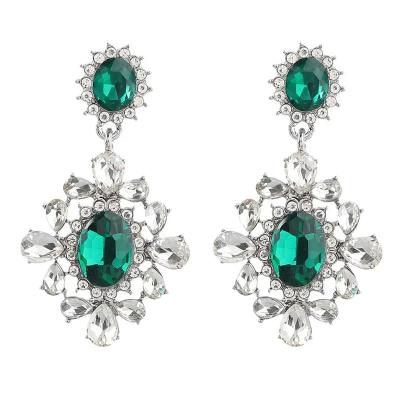 China New Vintage Fashion Geometric Flower Rhinestone Dangling Earrings For Women for sale