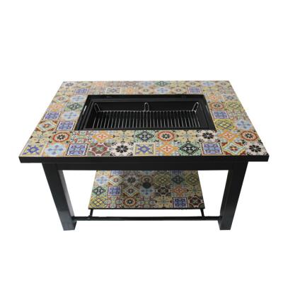 China Stocked Garden Stone Top 3-in-1 Fire Pit Table With BBQ Grill for sale