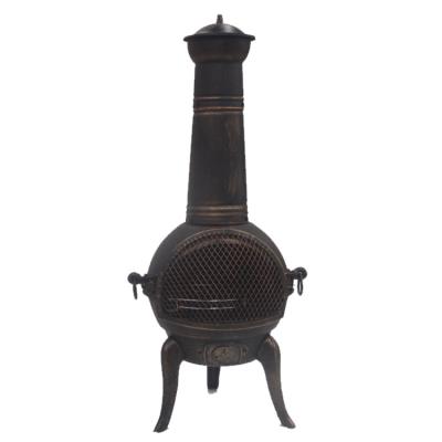 China Stocked Antique Crafted Hacienda Cast Iron Barbecue Chimenea With Steel Pipe for sale