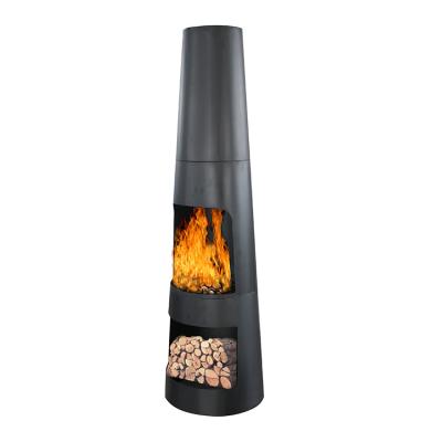 China Outdoor Cylinder Stored Steel Wood Burning Chiminea With Bottom Log Storage for sale