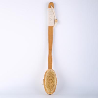 China Whole Body Wooden Bristle Shower Natural Wooden Handle Long Curved Eco-Friendly Bath Massage Brush for sale