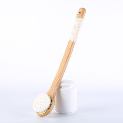 China All Natural Bamboo Curved Pole Cat Claw PBT Synthetic Fiber Wool Bath Brush With Non-slip Cotton Rope for sale