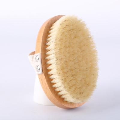 China All Natural Logo Oval Shape Handheld Boar Bristle Wholesale Custom Bath Exfoliating Brush Dry Skin Wooden Body Brush for sale