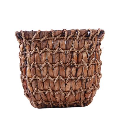 China Lightweight Eco - Friendly Hand - Woven Water Hyacinth Flower Pot With Plastic Lined Storage Basket for sale