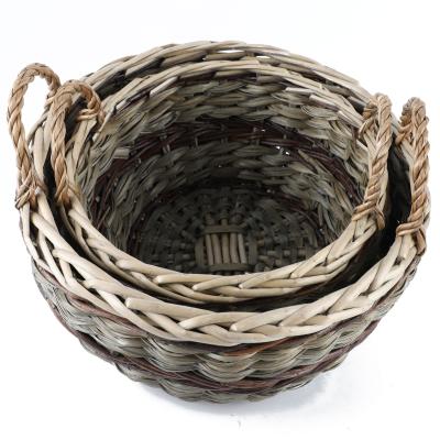 China Minimalist Inexpensive Handmade Grass Woven Willow Storage Basket With Handles for sale