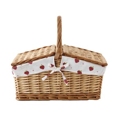 China Minimalist High Quality Hand & Straw Blue Woven Gift Basket Double Layer With Handle for sale