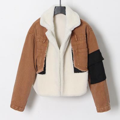 China Jackets fashion to cashmere denim coat winter wool denim splicing jacket women outdoor jackets fur coat for women for sale