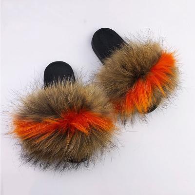 China Fashion Trend Factory Custom Ladies Fur Slippers With Logo Genuine Fur Luxury Indoor Flat Fur Slippers For Women for sale