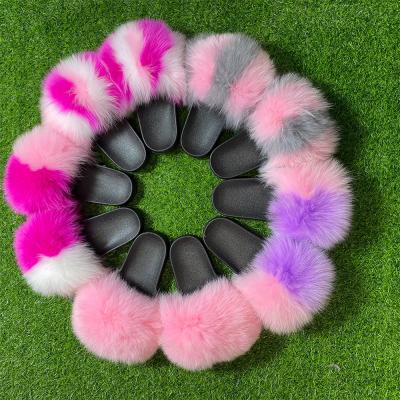 China Fashion Trend 2022 Spring Summer Fashion Real Fur Ladies Slippers Eva Slippers Big And Soft Fluffy Cheap Sandals for sale