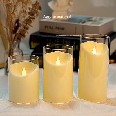 China Gifts Clear Plexiglass LED Glass Candles With Remote Control And Flickering Flame for sale