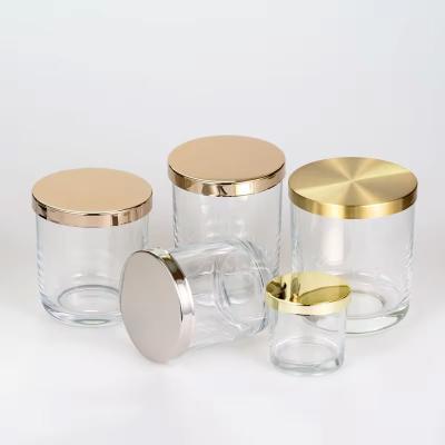 China 5oz-18oz heldere glazen kaars lege cilinder vaartuig containers met metalen deksel Te koop