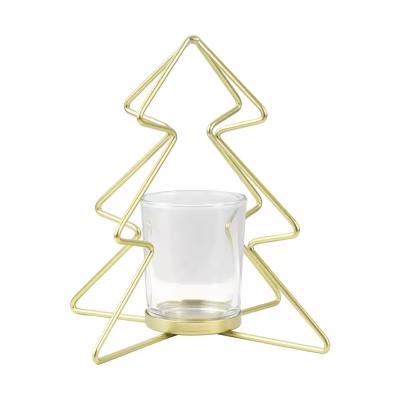 China Christmas Tree Iron Tealight Candle Gold Candlesticks With Glass for sale