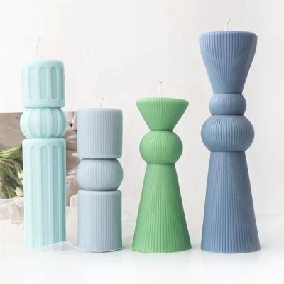 China Large Tall Pillar Decorative Candle Mold Roman Aesthetic Striped Cylindrical Silicone Mould DIY for sale