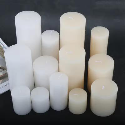 China Paraffin Wax Unscented Flat Topped White And Ivory White Pillar Candle for sale