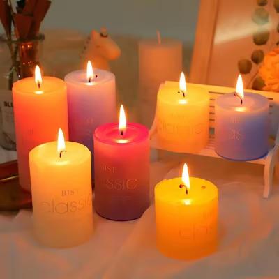 China Colorful Pillar Candle Cylindrical Party Events Decorative Art Pillar Smokeless Candle for sale