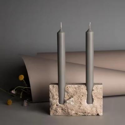 China Christmas Home Decor Candle Holder Natural Stone Decorating Travertine Marble Holder for sale