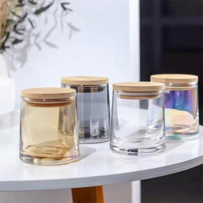 China Custom 10oz 300ml Colorful Glass Candle Cup Vessels Clear Glass Candle Jars Luxury With Lid Cover for sale