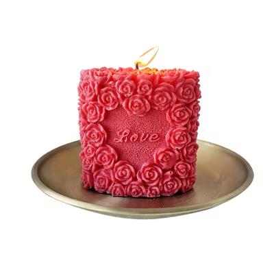 China 3D Silicone Valentine Flower Rose Pillar Candle Mold For DIY Candle Making for sale