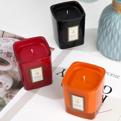 China Private Label Square Glass Jar Scented Candle Handmade with 48 Hours Burning Time for sale