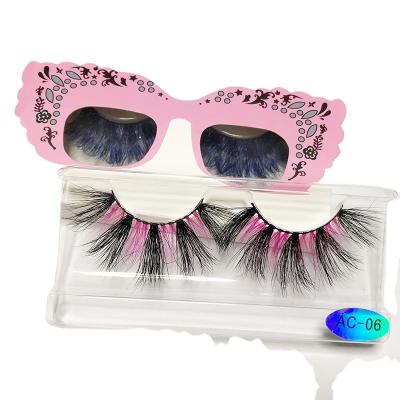 China Fashion 25mm Color Mink Lashes 5D Super Flexible Blue Color Eyelashes Accent Color Mink Eyelashes for sale