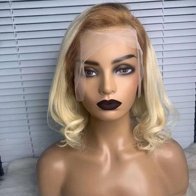 China Silky Straight Wave Fashion Short Lead 613 Lace Front Wig With Dark Roots Ombre Blonde 613 Lead Wig Hair 4/613 Lead Wig for sale