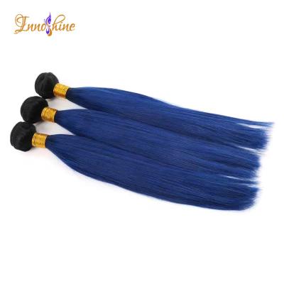 China Tangle and Shedding Straight Dark Blue Rubberband Braiding Hair Black Roots Black Hair Ombre Hair Weave Free Unprocessed Silk Blue Braiding Hair for sale