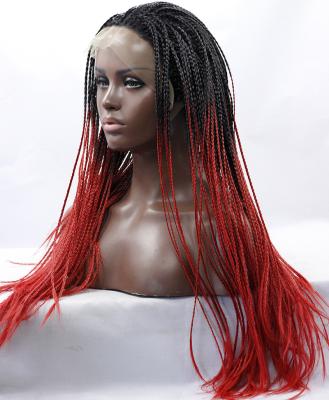 China Heat Resistant African American Full Box Braided Ombre 99j Front Wig 1B Synthetic Red Box Braid Synthetic Lace Wig For Black Women for sale