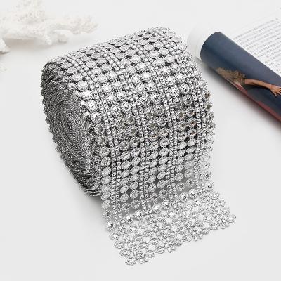 China Durable Shiny Flower Decorative Rhinestone Lace Trim Diamond Mesh Wrapped Roll Crystal Crafts Rhinestone Ribbon for sale