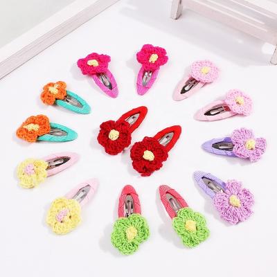 China Fashionable Flower Card Color Stroke Woolen INS Girl Hairpin Girl Hairpin Hair Accessories Korean Headdress Knitted Children BB Hair Clips for sale