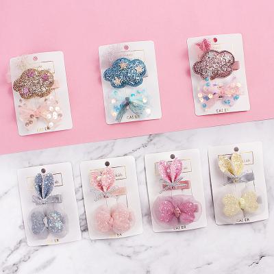 China Fashionable Wholesale Cute Kids Crown Star Pentagon Hair Clip Kids Sequin Glitter Hair Pin Girl Hair Accessories Set for sale