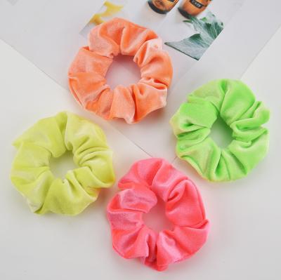 China New Fashionable Fluorescent Colored Girl's Custom Made Colorful Girl's Soft Velvet Hair Scrunchie Fashion Elastic Hair Band Women's Soft Hair Scrunchie for sale