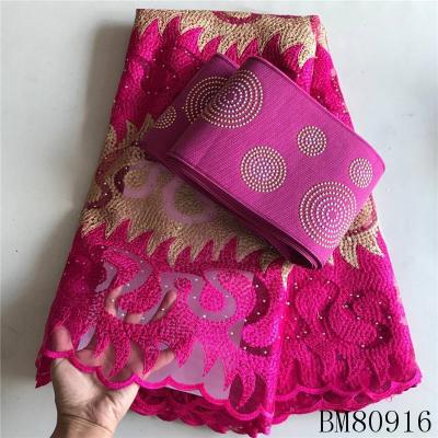 China New viable African lace fabric BM80916 with aso oke a sset fabrics high quality French Tulle lace fabric for wedding lace for sale