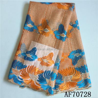 China Viable AF70728 African French Lace Sarees / Cheap Price French Lace Organge And Blue With Stones for sale