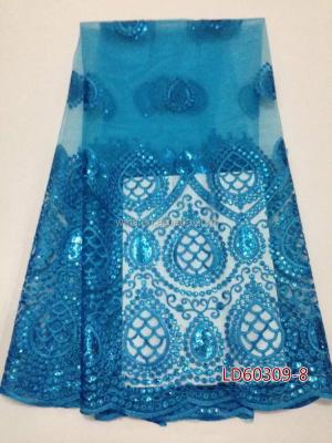 China LD60309-8 Sustainable Hot Selling African Sky Blue French / Net / Tulle Textiles Lace For Women With Sequins for sale