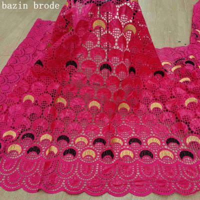 China Other new 2020 handcut embroidery cotton dry bazin lace for women dress 5yards bazin with stones Canton wholesaler fabric for sale