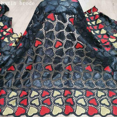 China Other fashion embroidery heart pattern cotton african bazin lace for women dress 5yards bazin with stones 2020 new design for sale