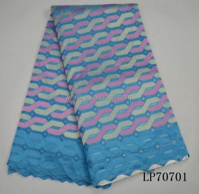 China LP70701 good quality viable swiss voile lace fabric/swiss cotton lace fabric blue color/african garment lace for sale