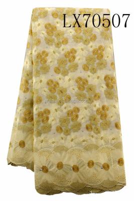 China LX70507- (2) Viable Yellow Swiss Cotton Embroidery Swiss Voile Lace Fabric 100% Swiss Voile Lace Fabric for sale