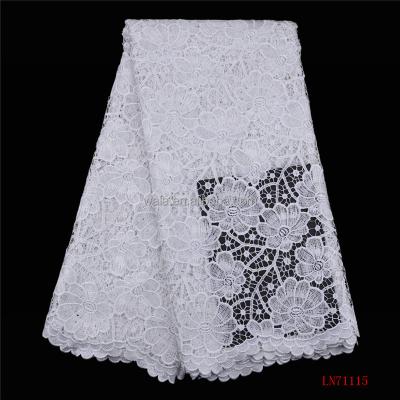 China Good Viable Design LN71115 Plain All White Cord Guipure Lace Fabric With Beads Wedding Party Lace for sale