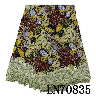 China LN70835 factory viable parice embroidered real cotton wax fabric with new high quality rope lace designs for sale