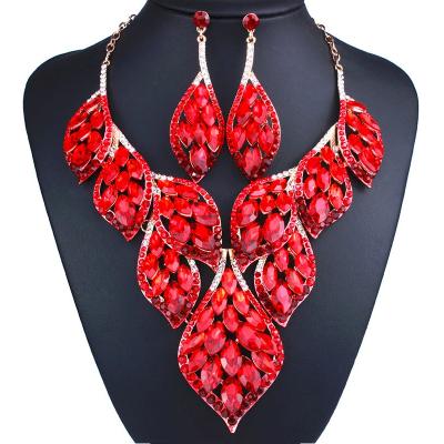 China Trendy Floral Earring/Fashion DJ70210-op Red Drop Quality Crystal Wedding Jewelry Gorgeous Water Necklace Set Bridal Jewelry Set for sale