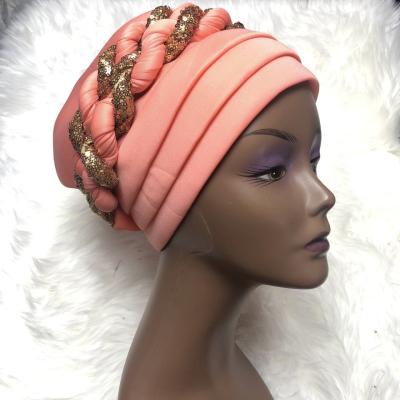 China New popular African turban headtie wholesale high quality Indian India wedding velvet turban Gele head scarf dozen price for sale