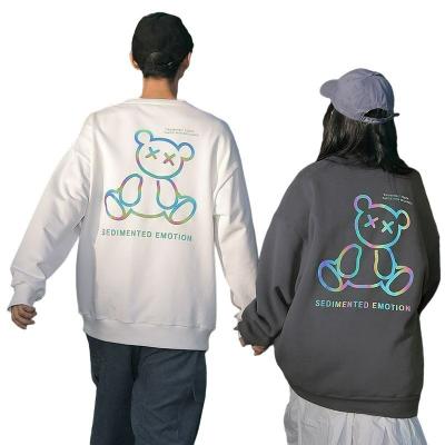 China Unisex Oversized Sweatshirt Anti-pilling Streetwear Bear Printing Oversized Crewneck Reflective Pullover for sale