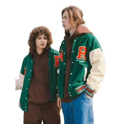 China Viable Wholesale Green High Quality Towel Embroidery Streetwear Baseball Varsity Jacket College Jacket for sale