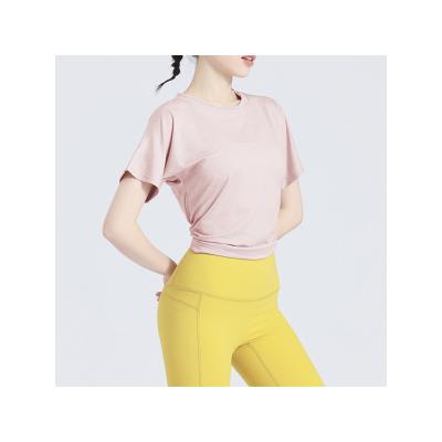 China QUICK DRY fashion draped floral gauze athleisure hollow out back design light and breathable short sleeves for sale