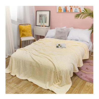 China Anti Static Custom Blankets Shear To Throw Blanket Jacquard Stripe Microfiber Solid Plush Blanket for sale