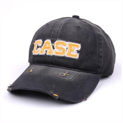 China Dropshipping COMMON Vintage Black Distressed Denim Dad Hat Designer for sale